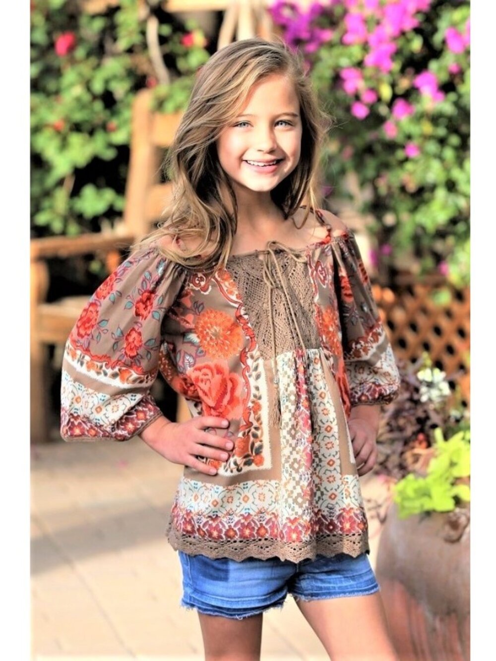 Angie Brand Floral Print Peasant-style Top Blouse. Girl's Size Large. NWT